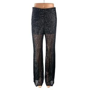 NEW Nasty Gal Women's Black Sequin Sparkly Sheer Wide Leg Trousers Pants Size 8
